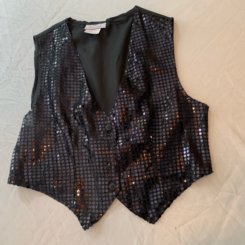 Vintage Woodwards P Sequin Black Vest Top